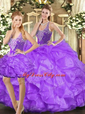 Ideal Eggplant Purple Sleeveless Tulle Lace Up Sweet 16 Dresses for Military Ball and Sweet 16 and Quinceanera