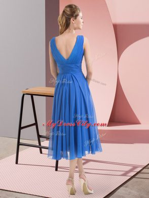 Sleeveless Knee Length Beading Side Zipper Bridesmaids Dress with Aqua Blue