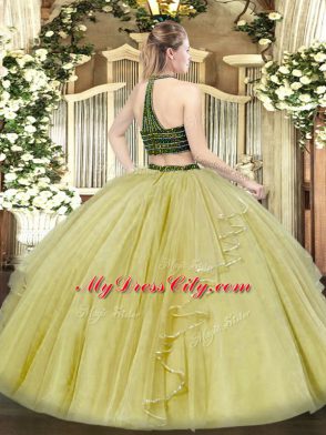 Olive Green Ball Gowns Beading and Ruffles Quinceanera Dresses Zipper Organza Sleeveless Floor Length