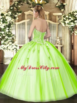 Yellow Green Ball Gowns Tulle Sweetheart Sleeveless Beading Floor Length Lace Up Sweet 16 Quinceanera Dress