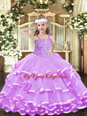 Organza Sleeveless Floor Length High School Pageant Dress and Beading and Ruffled Layers