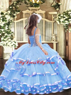 Organza Sleeveless Floor Length High School Pageant Dress and Beading and Ruffled Layers