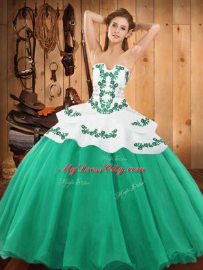 Artistic Turquoise Strapless Lace Up Embroidery Quinceanera Dresses Sleeveless