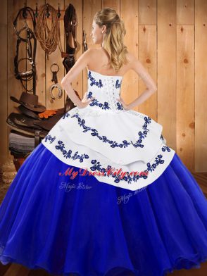 Artistic Turquoise Strapless Lace Up Embroidery Quinceanera Dresses Sleeveless