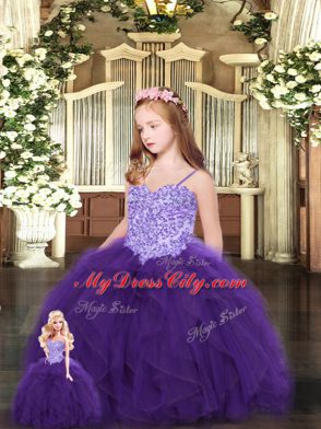 Exceptional Eggplant Purple Sleeveless Beading and Ruffles Floor Length Sweet 16 Quinceanera Dress