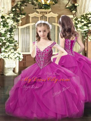 Organza Sleeveless Floor Length Sweet 16 Dress and Beading and Ruffles