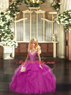 Organza Sleeveless Floor Length Sweet 16 Dress and Beading and Ruffles