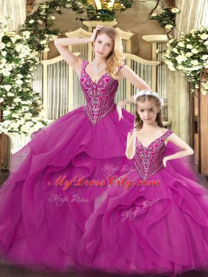 Organza Sleeveless Floor Length Sweet 16 Dress and Beading and Ruffles