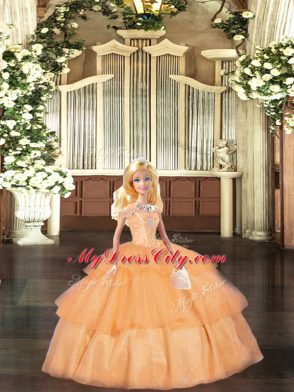 Captivating Orange Red Off The Shoulder Neckline Beading Vestidos de Quinceanera Sleeveless Lace Up