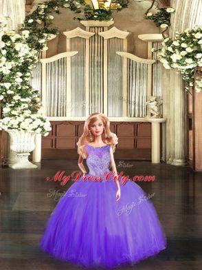 Tulle Scoop Sleeveless Lace Up Beading Quinceanera Dresses in Purple