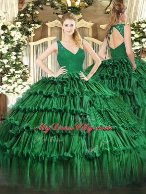 Floor Length Ball Gowns Sleeveless Dark Green 15th Birthday Dress Zipper