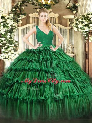 Floor Length Ball Gowns Sleeveless Dark Green 15th Birthday Dress Zipper