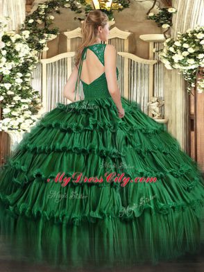 Floor Length Ball Gowns Sleeveless Dark Green 15th Birthday Dress Zipper