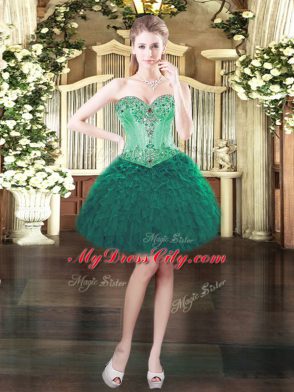 Elegant Sweetheart Sleeveless Sweet 16 Quinceanera Dress Floor Length Beading and Ruffles Green Organza