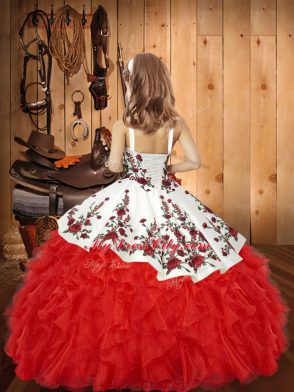 Perfect Organza Sleeveless Floor Length Little Girl Pageant Gowns and Embroidery and Ruffles