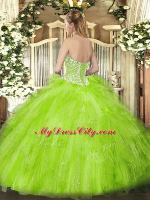 Lovely Sleeveless Lace Up Floor Length Beading and Ruffles Sweet 16 Dress