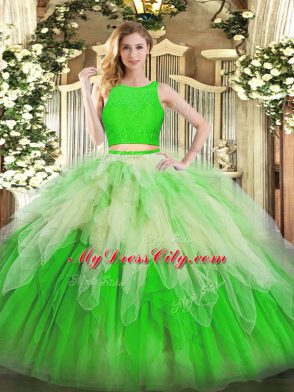 Beautiful Scoop Sleeveless Organza 15 Quinceanera Dress Lace and Ruffles Zipper