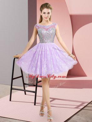 Mini Length Empire Cap Sleeves Lavender Prom Dresses Backless