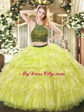 Sleeveless Beading and Ruffled Layers Zipper 15 Quinceanera Dress