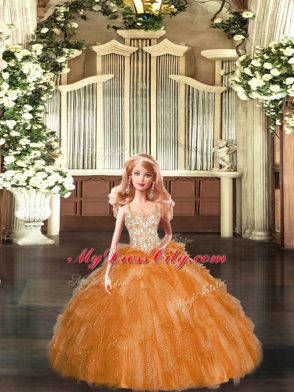 Perfect Orange Red Lace Up Straps Beading and Ruffles Sweet 16 Quinceanera Dress Organza Sleeveless