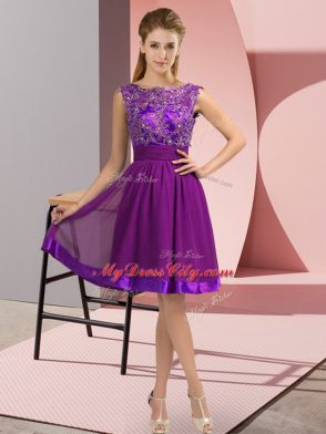 Unique Purple Sleeveless Appliques Knee Length