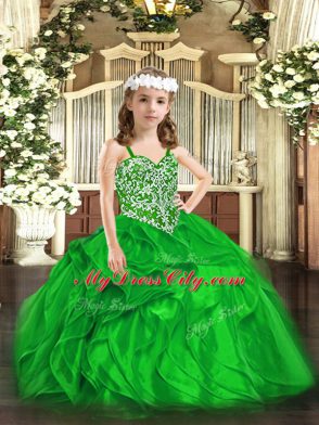 Elegant Organza Sleeveless Floor Length Pageant Dress for Teens and Beading and Ruffles