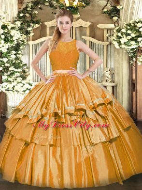 Dramatic Floor Length Two Pieces Sleeveless Gold 15 Quinceanera Dress Zipper