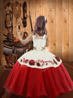 Ball Gowns Glitz Pageant Dress Red Straps Organza Sleeveless Floor Length Lace Up