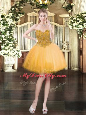 Gold Sleeveless Beading Floor Length Quinceanera Dress