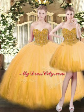 Gold Sleeveless Beading Floor Length Quinceanera Dress