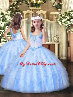 Sleeveless Floor Length Beading and Ruffles Lace Up Sweet 16 Quinceanera Dress with Lavender