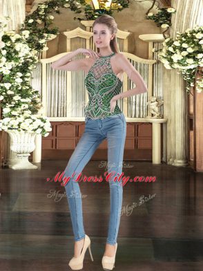 Discount Floor Length Green Quinceanera Dress High-neck Sleeveless Lace Up