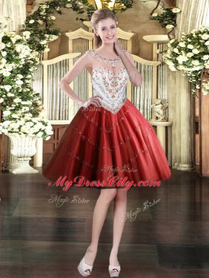 Traditional Tulle Sleeveless Mini Length Prom Dresses and Beading