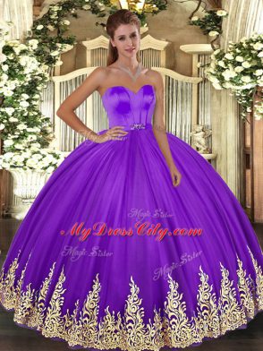 Fashionable Eggplant Purple Sleeveless Appliques Floor Length Vestidos de Quinceanera