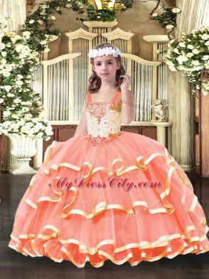 Super Sleeveless Lace Up Floor Length Beading and Ruffled Layers Pageant Dress Toddler