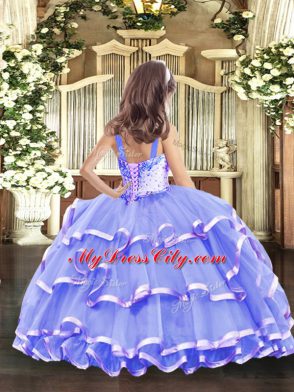 Super Sleeveless Lace Up Floor Length Beading and Ruffled Layers Pageant Dress Toddler