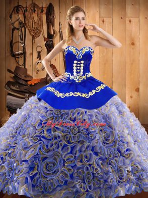 Cheap Sweetheart Sleeveless Sweep Train Lace Up Vestidos de Quinceanera Multi-color Satin and Fabric With Rolling Flowers