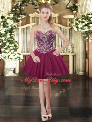 Simple Three Pieces Sweet 16 Dresses Fuchsia Sweetheart Tulle Sleeveless Floor Length Lace Up