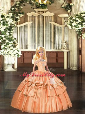 Admirable Rust Red Ball Gowns Off The Shoulder Sleeveless Tulle Floor Length Lace Up Beading and Ruffles Quince Ball Gowns