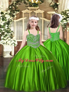 Excellent Green Sleeveless Floor Length Beading Lace Up Quinceanera Gowns