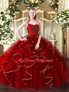 Spectacular Floor Length Wine Red Sweet 16 Dresses Straps Sleeveless Zipper