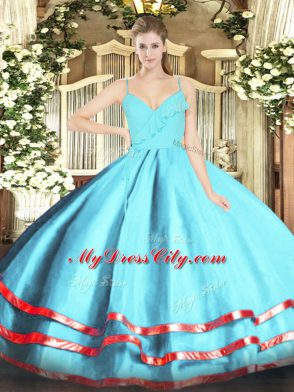 Fitting Sleeveless Zipper Floor Length Ruffled Layers 15 Quinceanera Dress