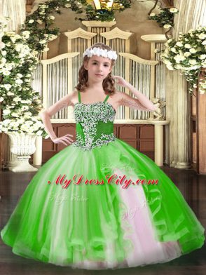 Green Straps Neckline Appliques Pageant Dress Toddler Sleeveless Lace Up