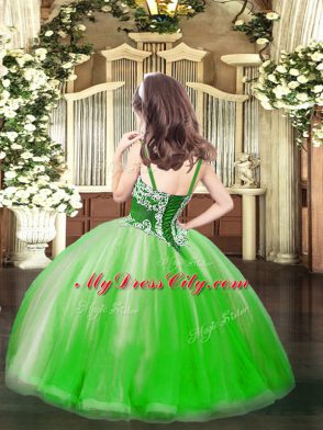 Green Straps Neckline Appliques Pageant Dress Toddler Sleeveless Lace Up