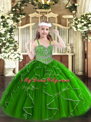 Wonderful Green Sleeveless Organza Lace Up Little Girls Pageant Dress Wholesale for Party and Quinceanera