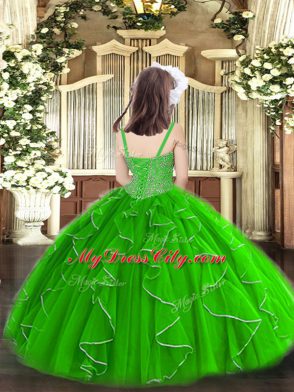 Wonderful Green Sleeveless Organza Lace Up Little Girls Pageant Dress Wholesale for Party and Quinceanera