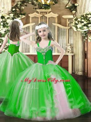 Top Selling Green Straps Lace Up Beading Little Girls Pageant Dress Wholesale Sleeveless