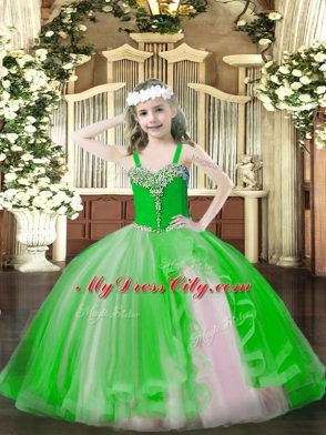 Top Selling Green Straps Lace Up Beading Little Girls Pageant Dress Wholesale Sleeveless