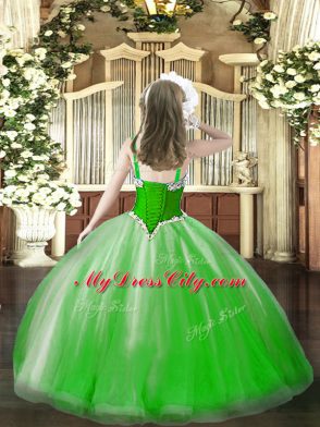 Top Selling Green Straps Lace Up Beading Little Girls Pageant Dress Wholesale Sleeveless