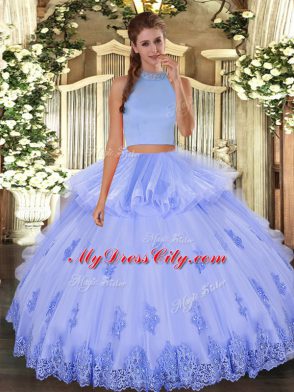 Halter Top Sleeveless Tulle 15th Birthday Dress Beading and Appliques and Ruffles Backless